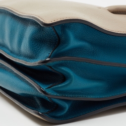 Pre Owned Miu Miu Beige/Blue Madras Leather Medium Tote