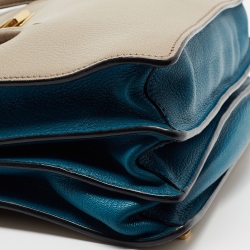 Pre Owned Miu Miu Beige/Blue Madras Leather Medium Tote