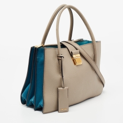 Pre Owned Miu Miu Beige/Blue Madras Leather Medium Tote