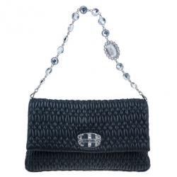 Pre Owned Miu Miu Black Leather Shoulder Bag