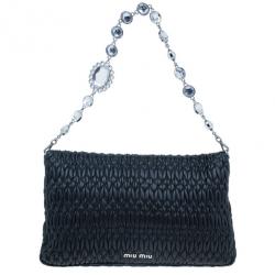 Pre Owned Miu Miu Black Leather Shoulder Bag