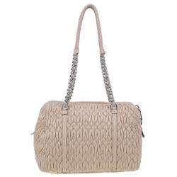 Miu Miu Taupe Lambskin Cloquet Shoulder Bag