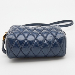Pre Owned Miu Miu Blue Quilted Leather Camera Crossbody Bag