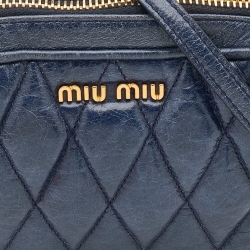 Pre Owned Miu Miu Blue Quilted Leather Camera Crossbody Bag
