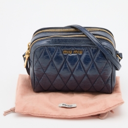 Pre Owned Miu Miu Blue Quilted Leather Camera Crossbody Bag