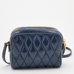 Pre Owned Miu Miu Blue Quilted Leather Camera Crossbody Bag