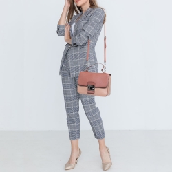 Miu Miu Pink Leather Madras Top Handle Bag