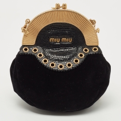 Pre Owned حقيبة كلتش ميو ميو سلسلة مبطنة قطيفة أسود