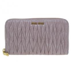 Pre Owned Miu Miu Pink Matelasse Zip-Around Wallet