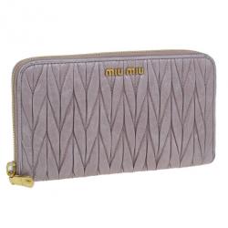 Pre Owned Miu Miu Pink Matelasse Zip-Around Wallet