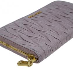 Pre Owned Miu Miu Pink Matelasse Zip-Around Wallet