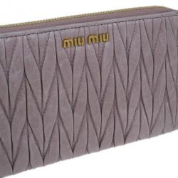 Pre Owned Miu Miu Pink Matelasse Zip-Around Wallet