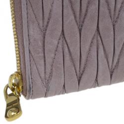 Pre Owned Miu Miu Pink Matelasse Zip-Around Wallet