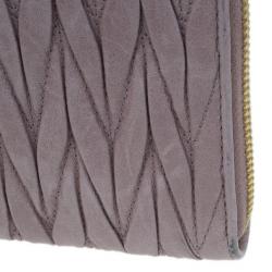 Pre Owned Miu Miu Pink Matelasse Zip-Around Wallet