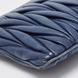 Pre Owned Miu Miu Navy Blue Matalasse Leather Clutch Crossbody Bag