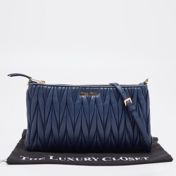 Pre Owned Miu Miu Navy Blue Matalasse Leather Clutch Crossbody Bag