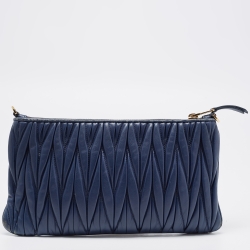 Pre Owned Miu Miu Navy Blue Matalasse Leather Clutch Crossbody Bag