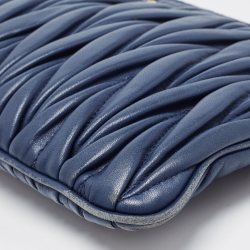 Pre Owned Miu Miu Navy Blue Matalasse Leather Clutch Crossbody Bag