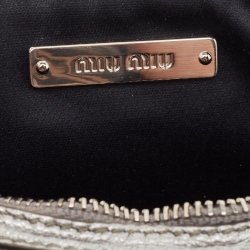 Pre Owned Miu Miu Metallic Grey Matelassé Leather Double Zip Crossbody Bag