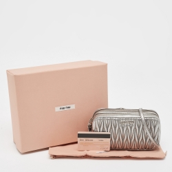 Pre Owned Miu Miu Metallic Grey Matelassé Leather Double Zip Crossbody Bag