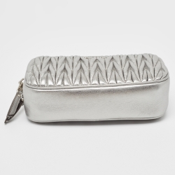 Pre Owned Miu Miu Metallic Grey Matelassé Leather Double Zip Crossbody Bag