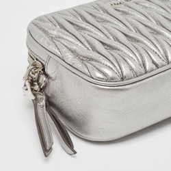 Pre Owned Miu Miu Metallic Grey Matelassé Leather Double Zip Crossbody Bag