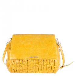 Pre Owned Miu Miu Yellow Matelasse Lux Leather Chain Flap Bag