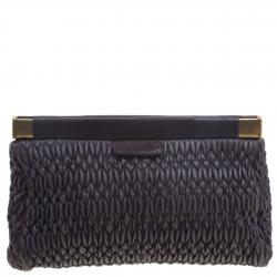 Pre Owned حقيلة كلاتش ميو ميو إطار جلد مبطنة رصاصية داكنة