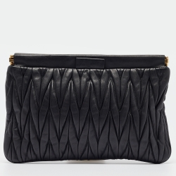 Pre Owned Miu Miu Black Matelassé Leather Frame Clutch
