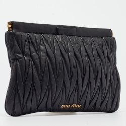 Pre Owned Miu Miu Black Matelassé Leather Frame Clutch