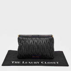 Pre Owned Miu Miu Black Matelassé Leather Frame Clutch