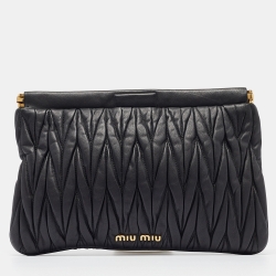 Pre Owned Miu Miu Black Matelassé Leather Frame Clutch