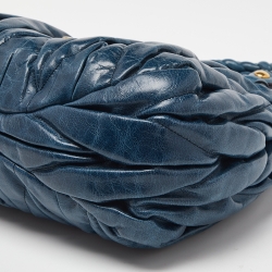 Pre Owned Miu Miu Blue Matelassé Leather Hobo with Wallet