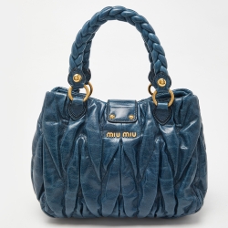Pre Owned Miu Miu Blue Matelassé Leather Hobo with Wallet