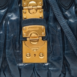 Pre Owned Miu Miu Blue Matelassé Leather Hobo with Wallet