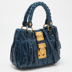 Pre Owned Miu Miu Blue Matelassé Leather Hobo with Wallet