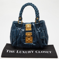 Pre Owned Miu Miu Blue Matelassé Leather Hobo with Wallet