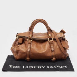 Pre Owned Miu Miu Brown Leather Side Bow Bag