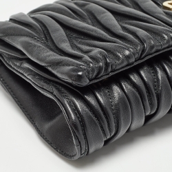 Pre Owned Miu Miu Black Matelassé Leather Flap Clutch Bag