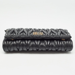 Pre Owned Miu Miu Black Matelassé Leather Flap Clutch Bag