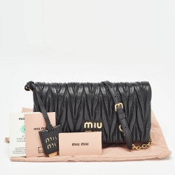 Pre Owned Miu Miu Black Matelassé Leather Flap Clutch Bag