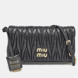 Pre Owned Miu Miu Black Matelassé Leather Flap Clutch Bag