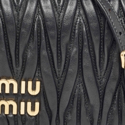 Pre Owned Miu Miu Black Matelassé Leather Flap Clutch Bag