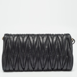 Pre Owned Miu Miu Black Matelassé Leather Flap Clutch Bag