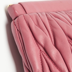 Pre Owned Miu Miu Dark Pink Matelassé Leather Frame Clutch