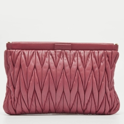 Pre Owned Miu Miu Dark Pink Matelassé Leather Frame Clutch