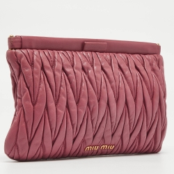 Pre Owned Miu Miu Dark Pink Matelassé Leather Frame Clutch