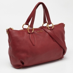 Pre Owned Miu Miu Red Pebbled Leather Zip Convertible Tote