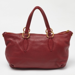 Pre Owned Miu Miu Red Pebbled Leather Zip Convertible Tote