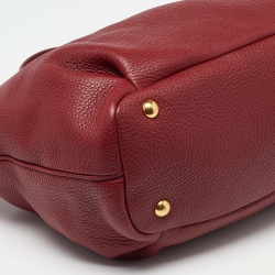 Pre Owned Miu Miu Red Pebbled Leather Zip Convertible Tote